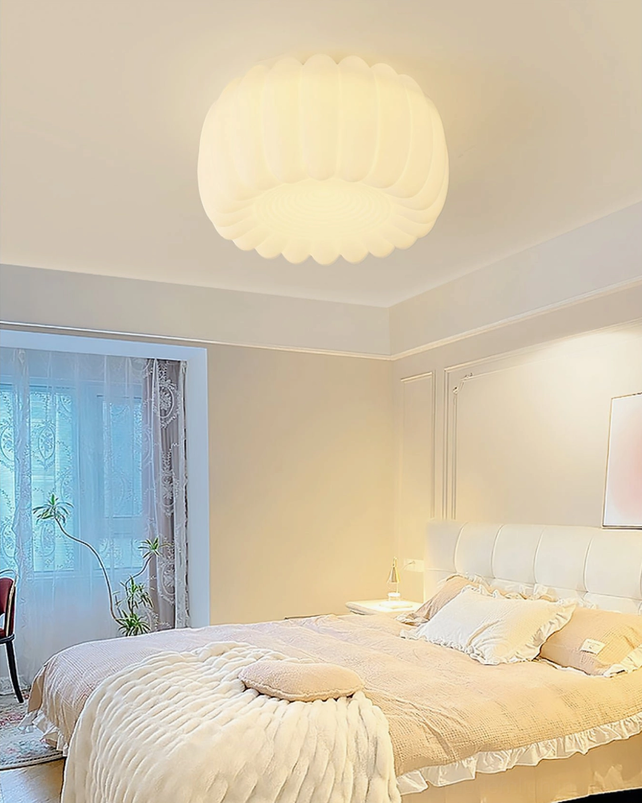 Alta modern ceiling light fixture warm white matte plastic scalloped edge design element