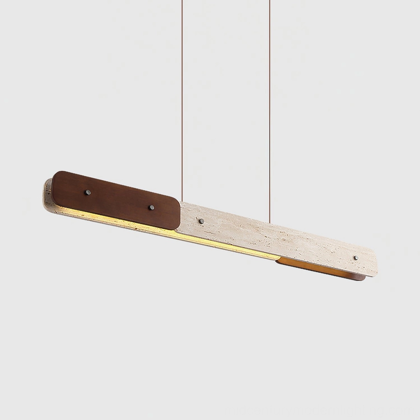 Aluet travertine and walnut wood pendant chandelier contemporary home lighting design
