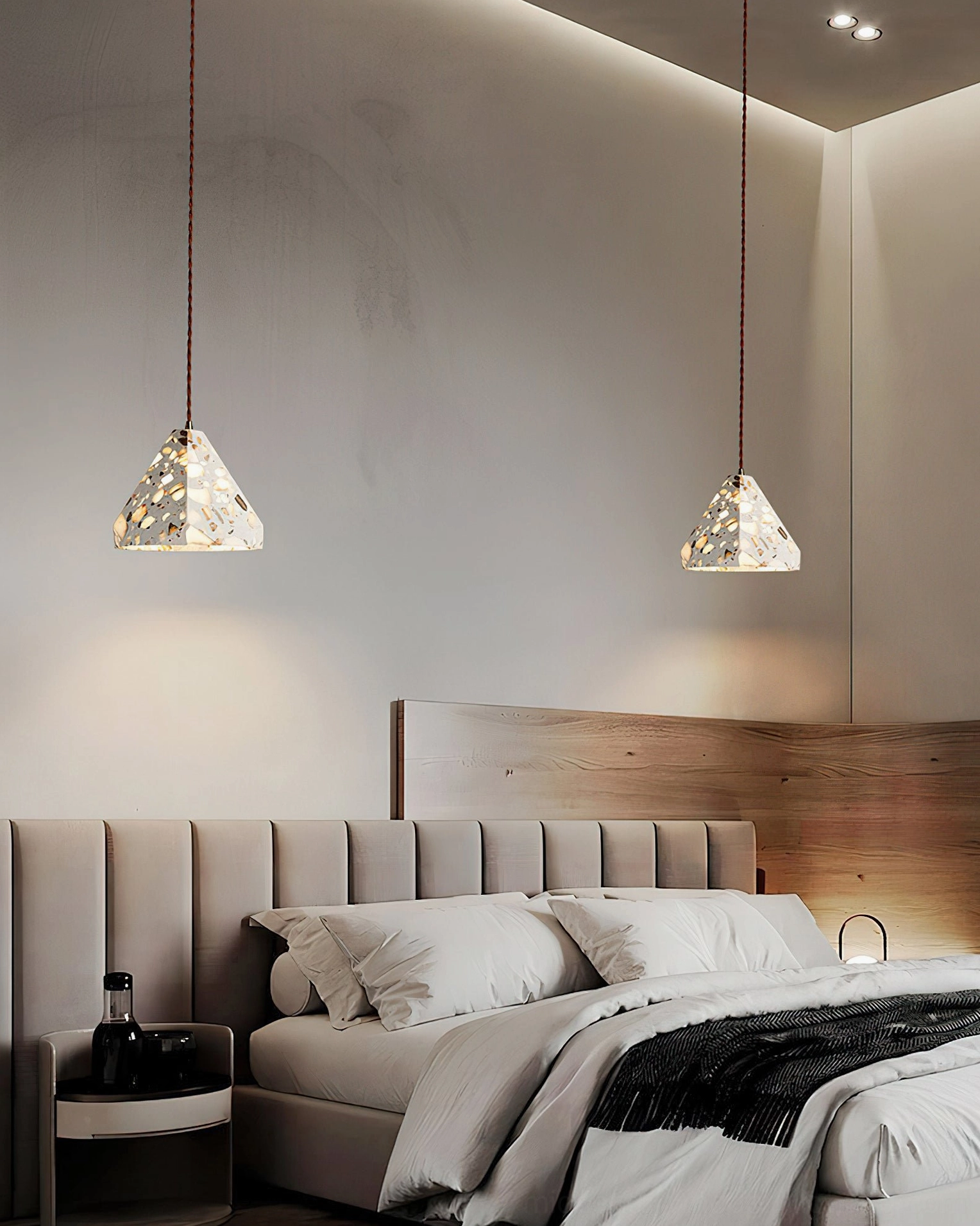 Alvaro translucent stone pendant lamp showing interior glow and luminous quartz pattern detail