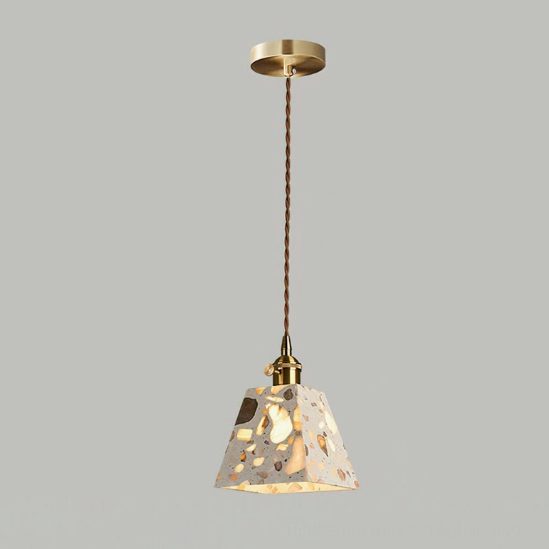 Alvaro pendant Model E terrazzo shade with walnut wood fixture in contemporary setting