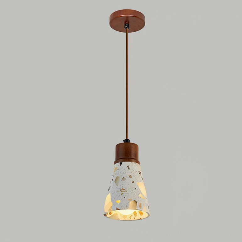 Alvaro compact pendant Model J with small terrazzo shade and beige finish hardware