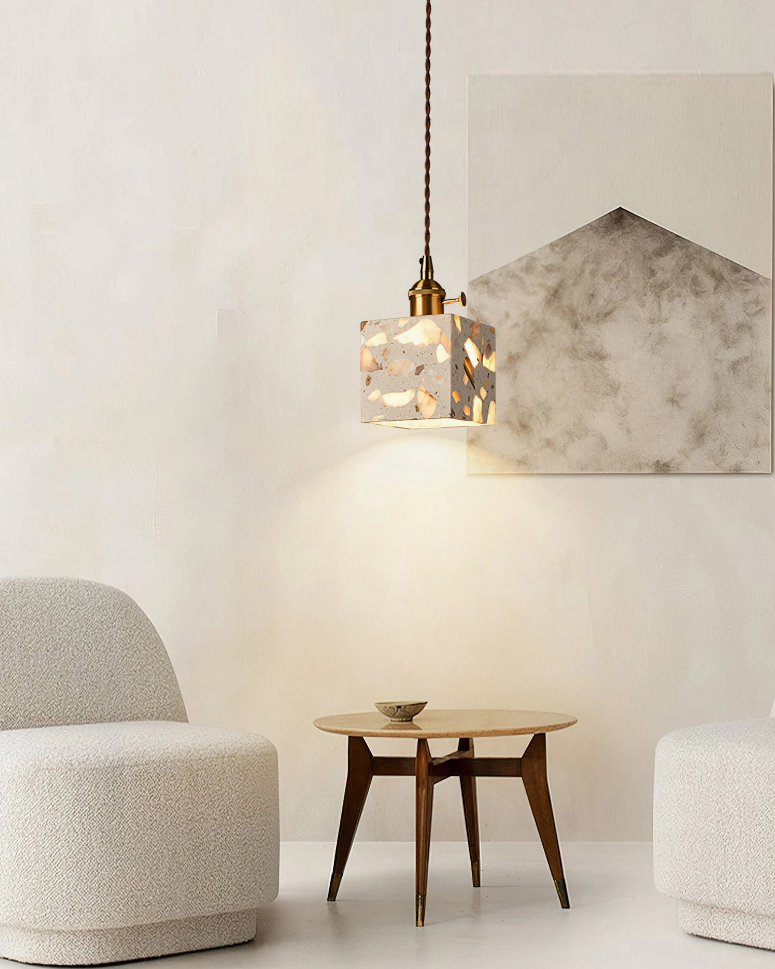 Alvaro pendant lamp studio product shot with white background showcasing stone shade geometry