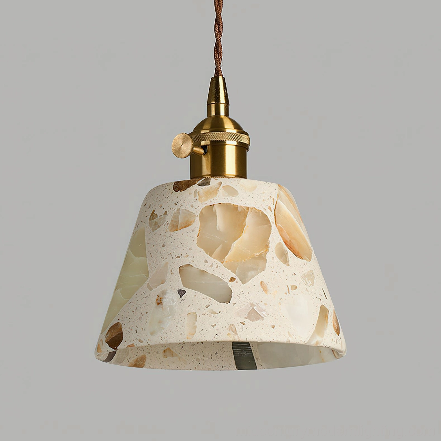 Alvaro pendant with walnut wood and gold metal hardware combination in studio lighting