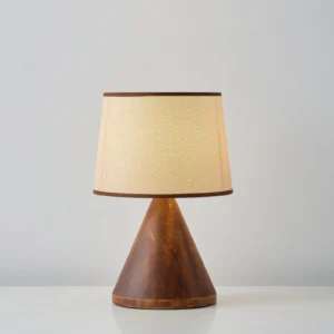 Amalia wooden table lamp studio shot showing minimalist mid-century design with tapered cone shade
