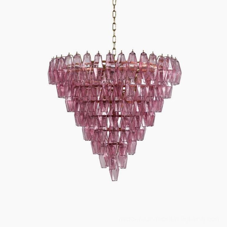 Amber and gold geometric crystal prism chandelier warm mid-century modern fixture