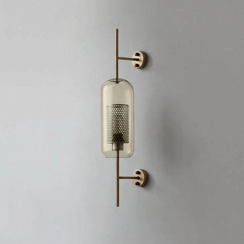 Modern glass wall sconce amber shade with copper metal mounting finish