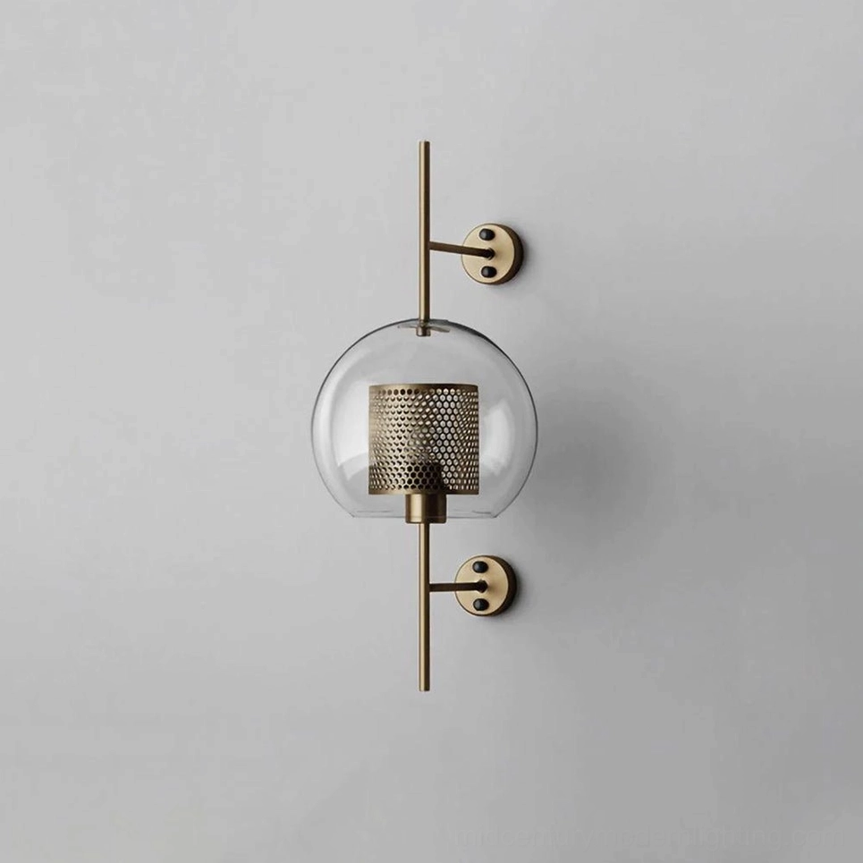 Contemporary glass sconce with amber shade and sculptural metal mounting