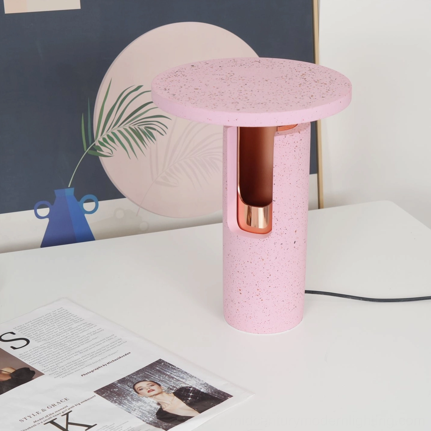 Ambra terrazzo lamp side profile cylindrical minimalist form wall art background