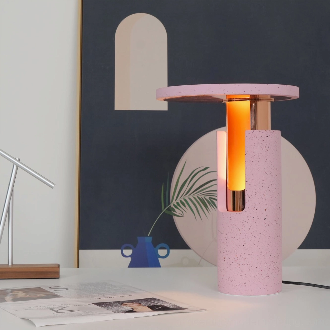 Ambra illuminated table lamp contemporary desk glowing pink rose gold ambient light