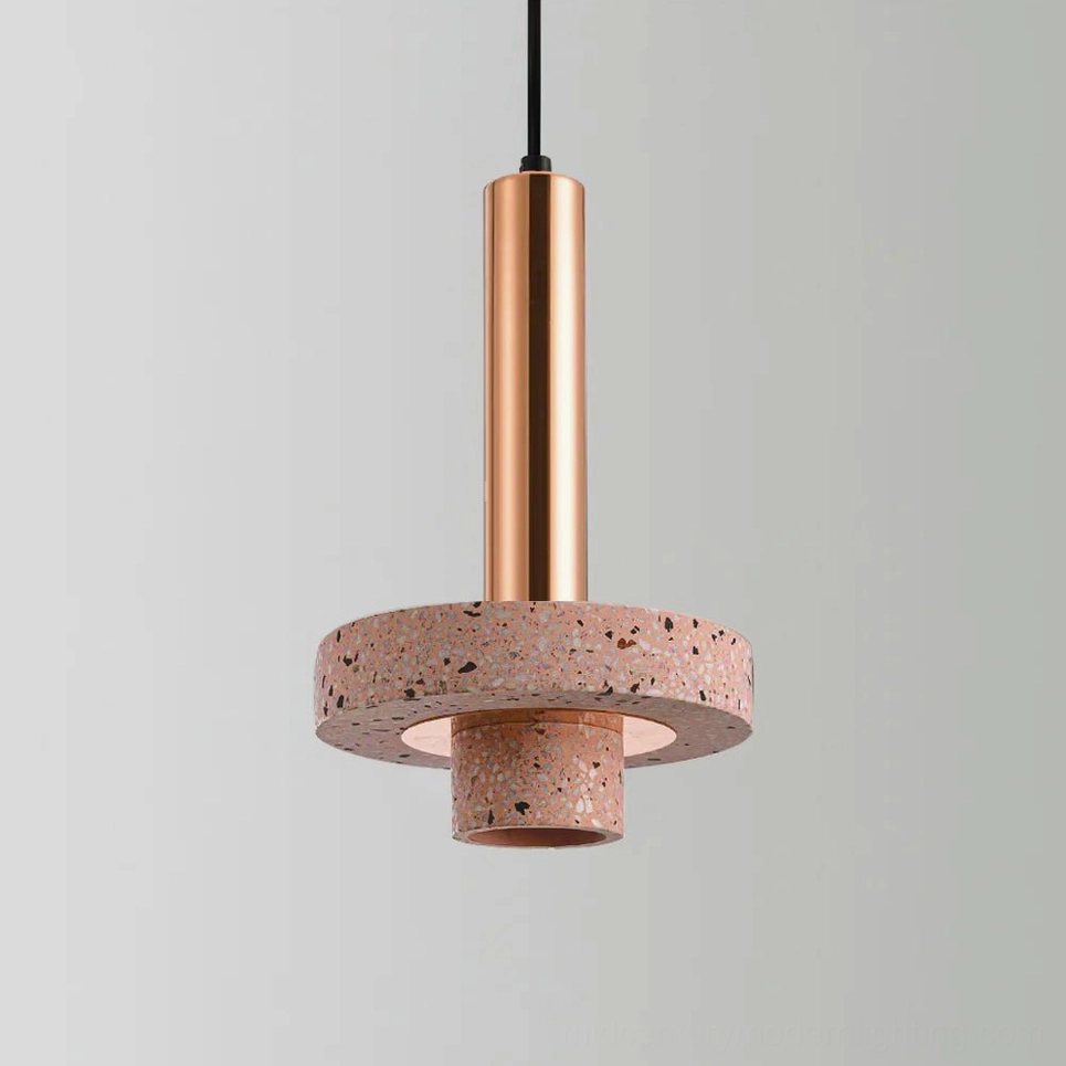 Pink terrazzo Ambra pendant lamp with rose gold metal accents product display