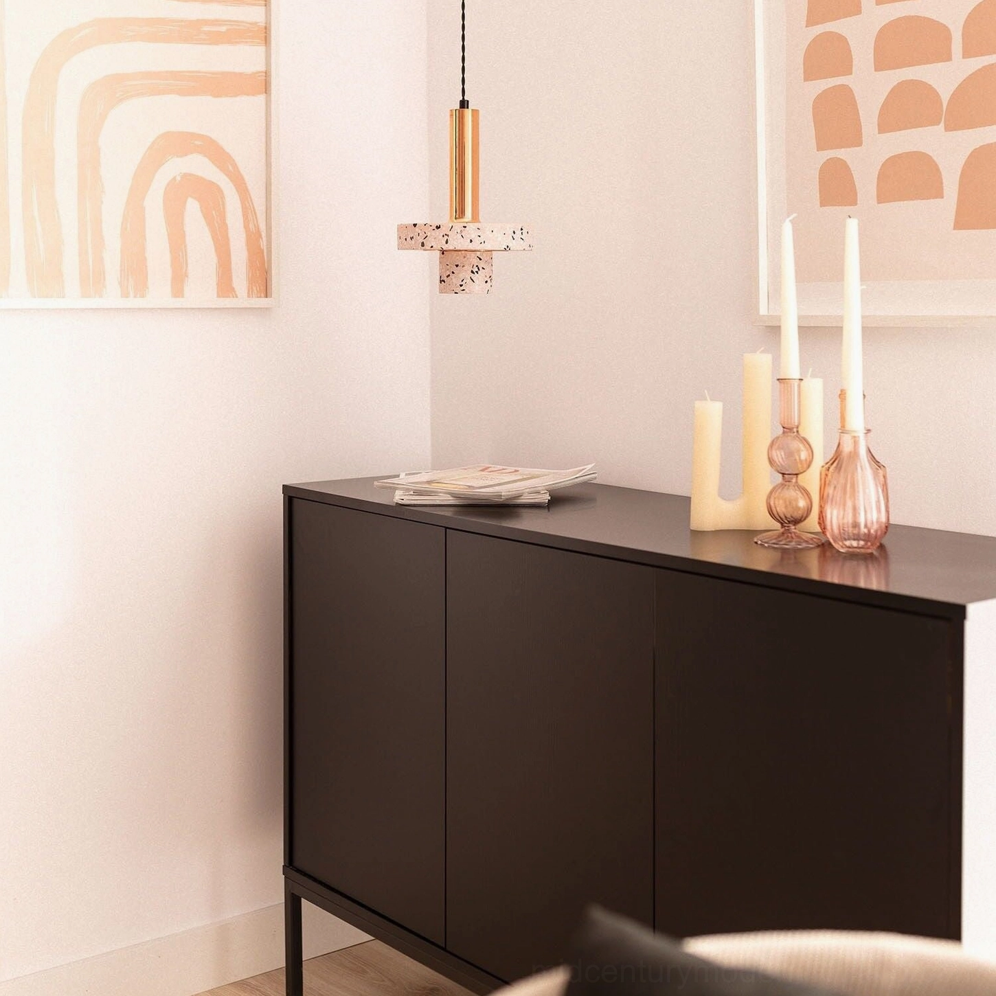 Ambra terrazzo pendant lamp with gold metal finish ceiling mount
