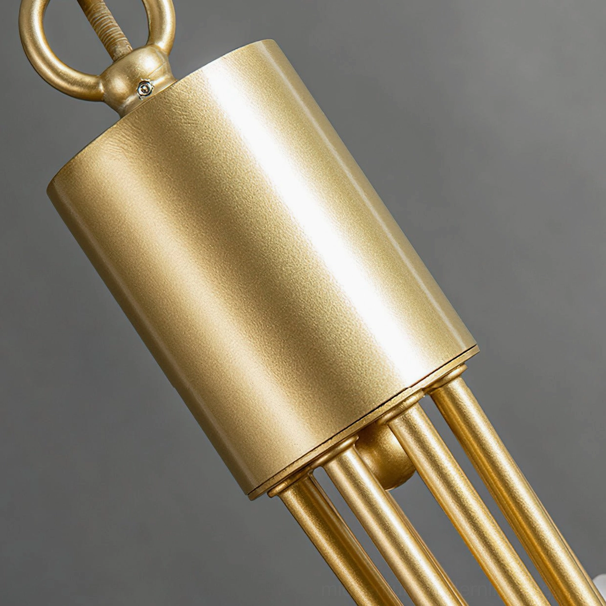Close-up detail of Anais chandelier mounting hardware and brushed gold metal construction
