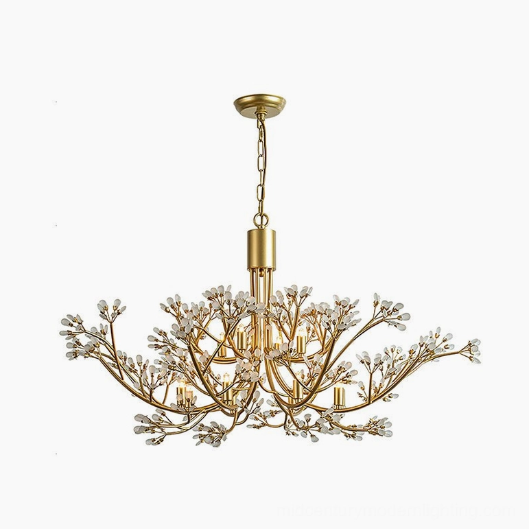 Anais floral crystal chandelier with delicate branch silhouette and precision-cut crystal bud accents against white background