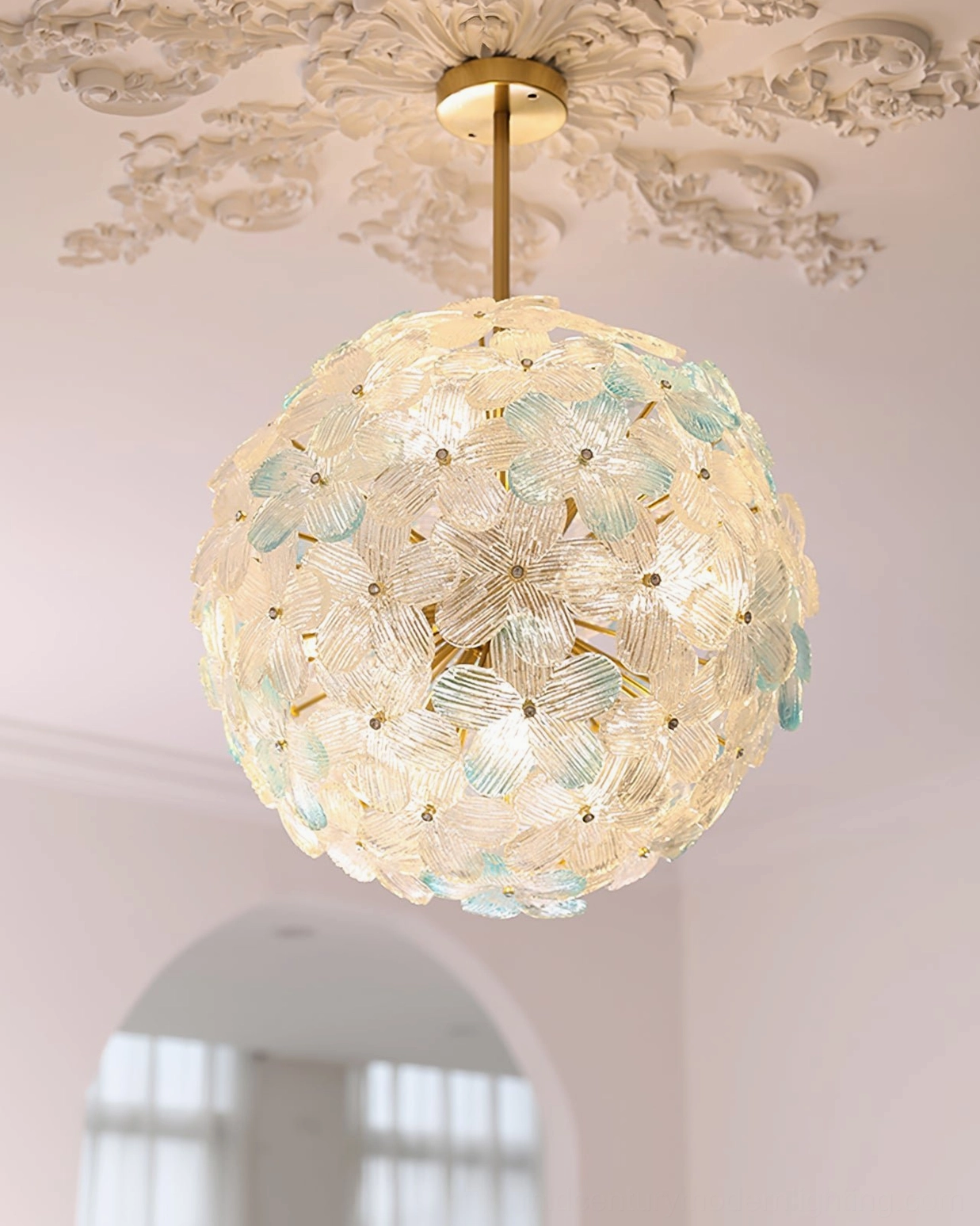 Anan Botanical Floral Pendant Chandelier, modern mid-century inspired design, sculptural glass lighting fixture