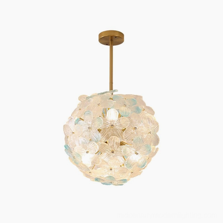 Anan Blue Floral Pendant Lamp compact model, serene botanical lighting, delicate glass flower shade, modern interior accent