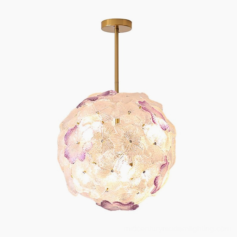 Anan Floral Chandelier Medel A purple, rich gradient glass shade, luxury botanical pendant, artistic interior lighting