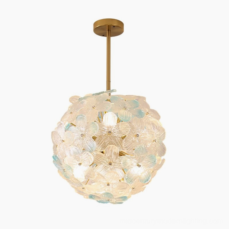 Anan Blue Floral Pendant Chandelier Medel B, statement size botanical lighting, sophisticated cool-toned glass shade