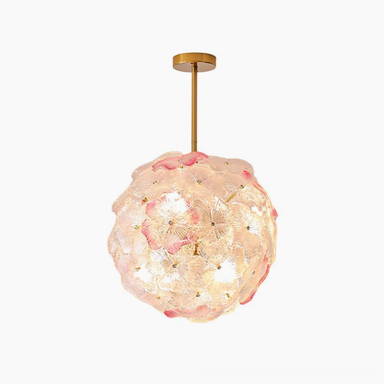 Anan Botanical Pendant Lamp pink, intimate space lighting solution, hand-crafted glass flower shade, modern minimalist aesthetic