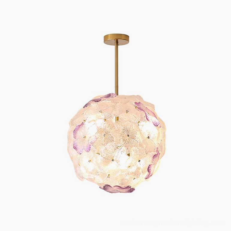 Anan Purple Floral Pendant Lamp, hand-blown glass petal design, contemporary bohemian lighting, creative home aesthetic