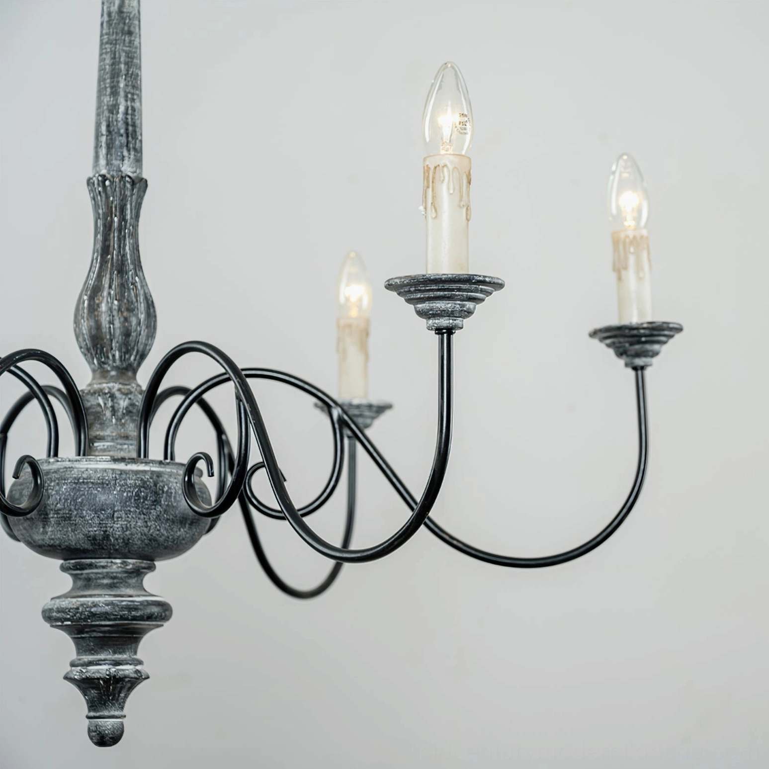 Anchor chandelier close-up of six E14 bulb socket positions and curved metal arm configuration