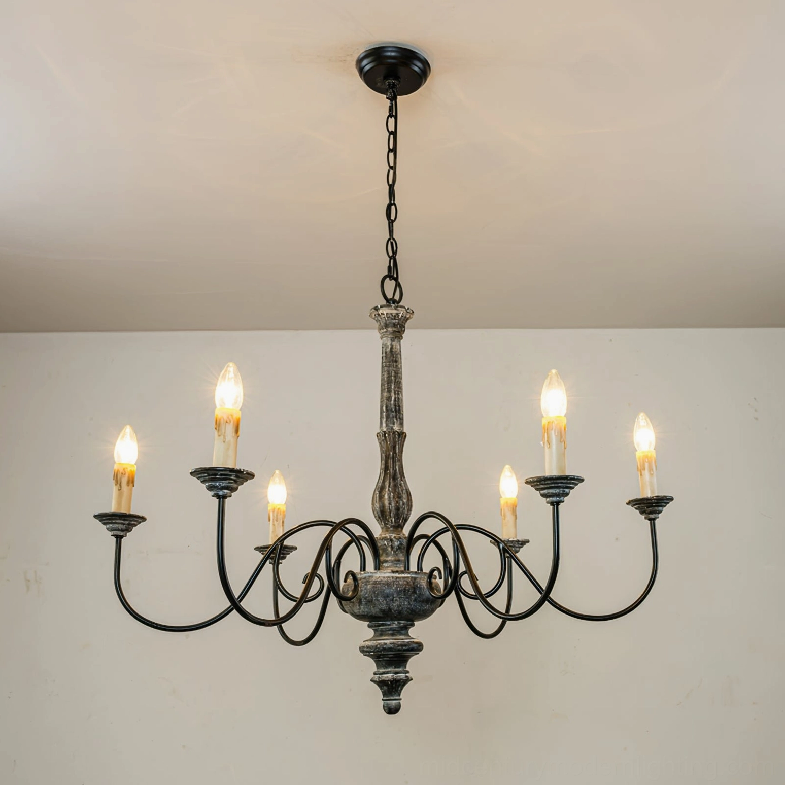 Anchor chandelier mounted installation showing ceiling bracket and suspension chain setup