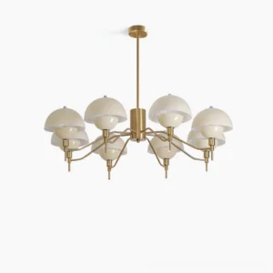 Anchored Orb Chandelier multi-head glass globe pendant light overhead view brass gold finish