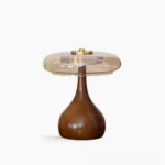 Andi Glass Table Lamp with walnut wood base, brass frame, and smoked glass shade - front studio view