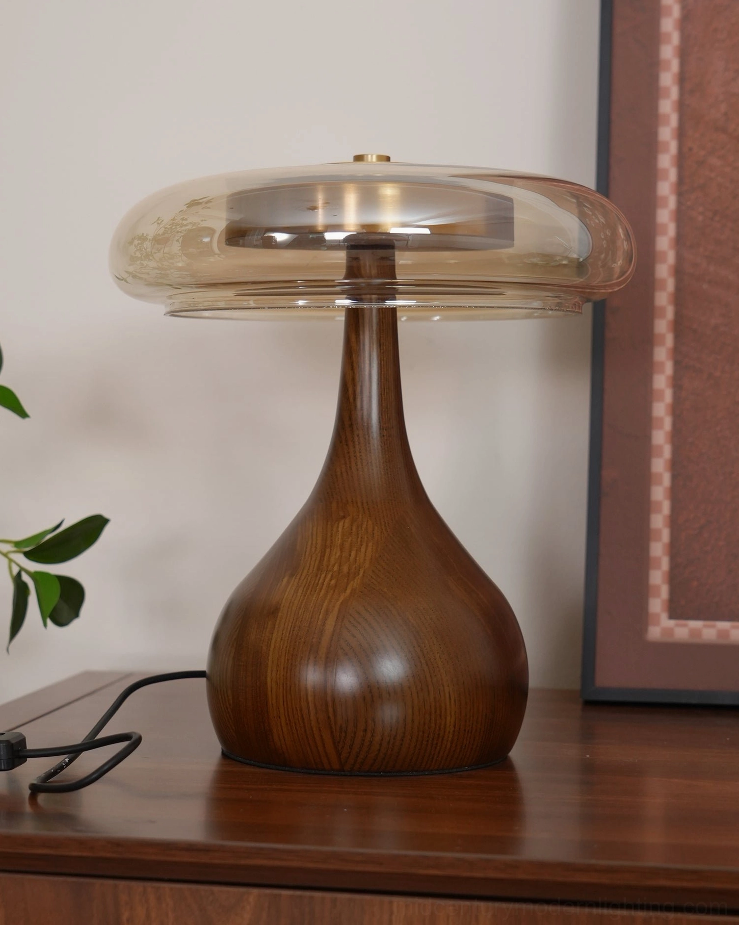 Andi Glass Table Lamp showing brass finish aging character and patina