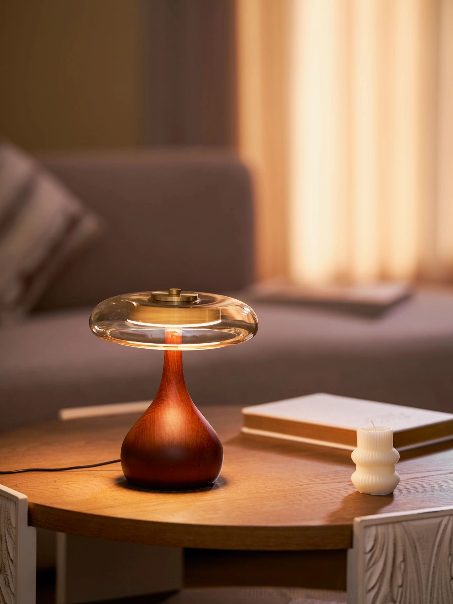 Andi Glass Table Lamp showing care and maintenance in natural home environment
