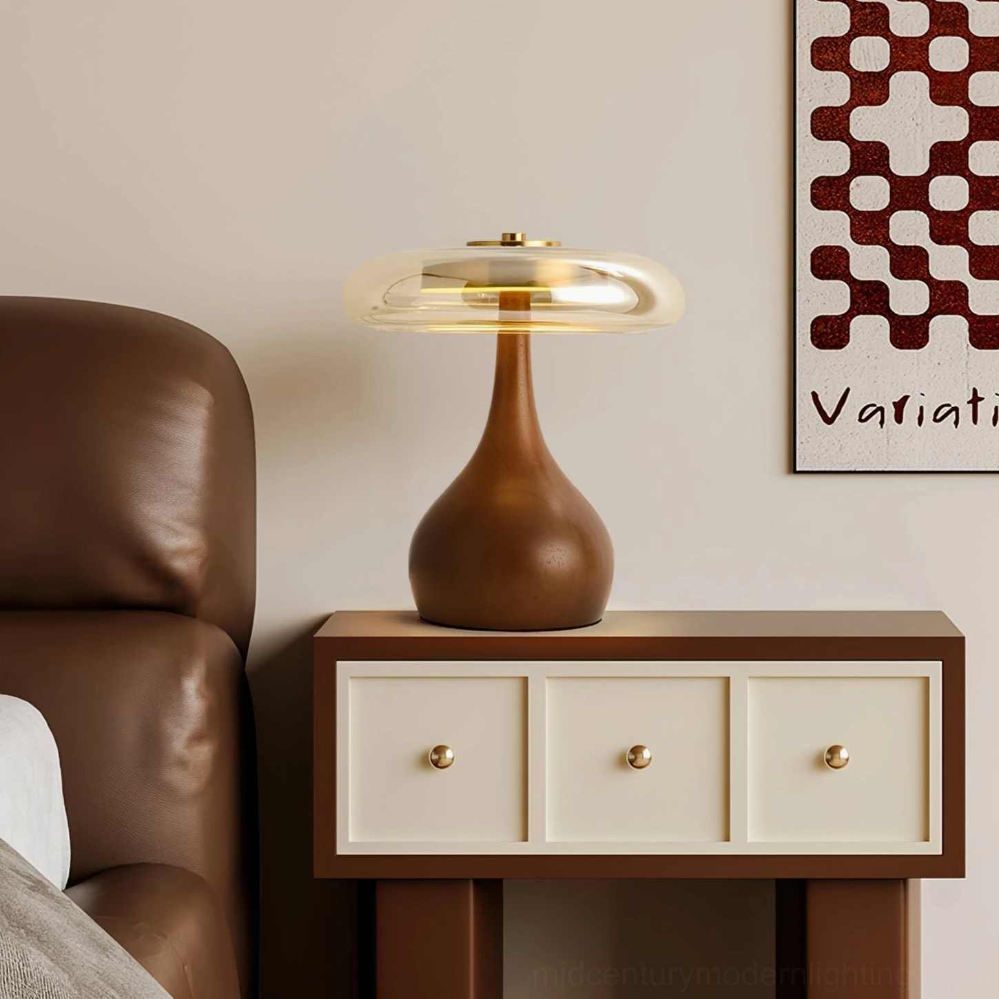 Andi mid-century modern table lamp cognac wood finish - product showcase