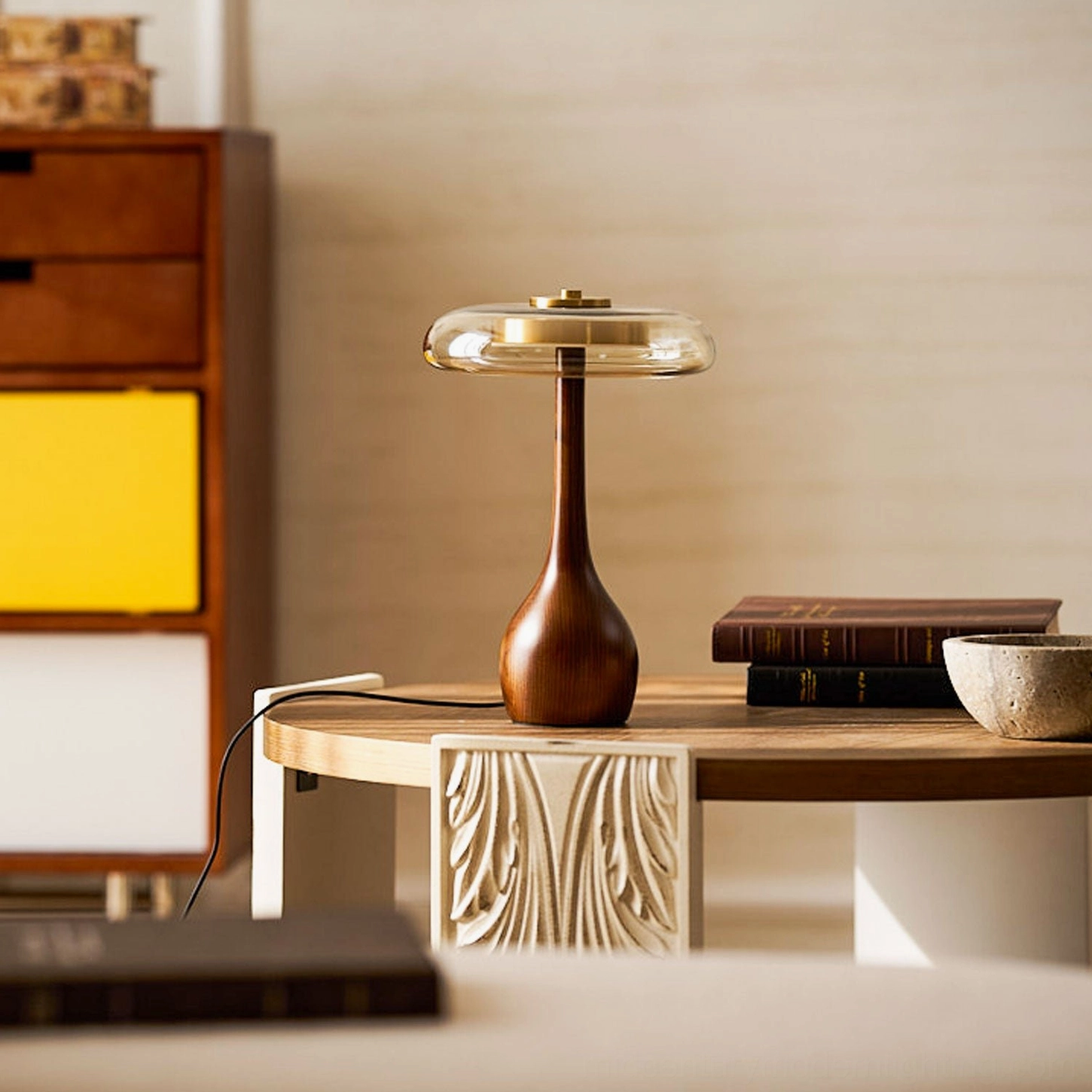 Andi table lamp interior design scene with warm ambient lighting and home décor styling