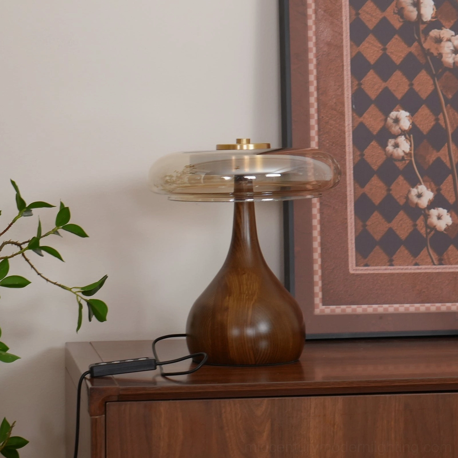 Andi table lamp showing regional plug options - US EU UK AU compatibility