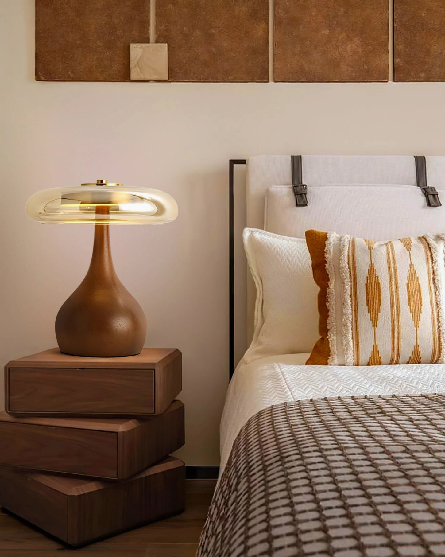 Andi Glass Table Lamp with brass frame and smoked shade - sculptural view