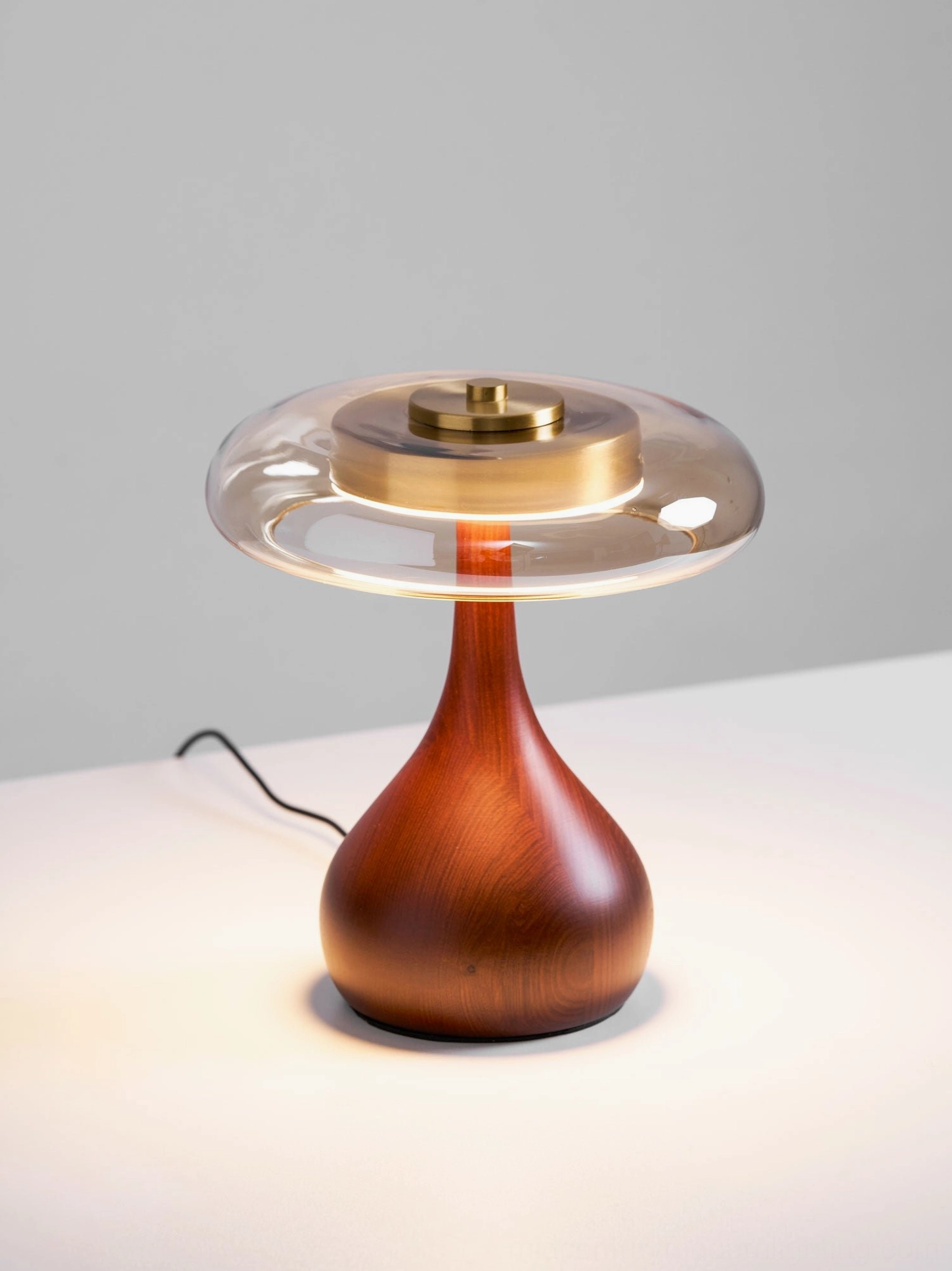 Andi Glass Table Lamp walnut cognac brass finish options material selection