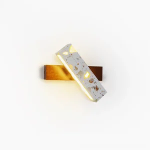 Andre terrazzo wall lamp frontal view with warm LED glow, minimalist Scandinavian design