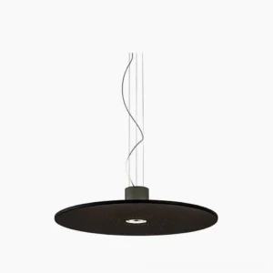 Andromeda matte black disc pendant lamp front view studio shot minimalist modern lighting fixture