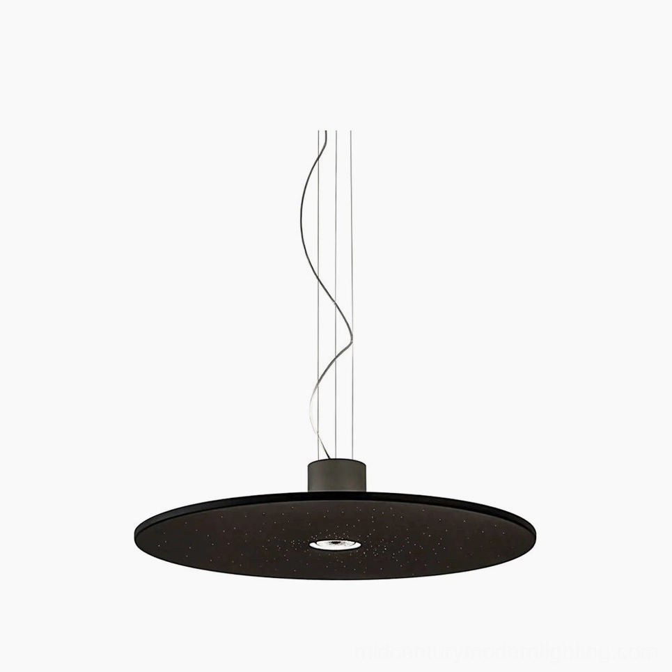 Andromeda matte black disc pendant lamp front view studio shot minimalist modern lighting fixture