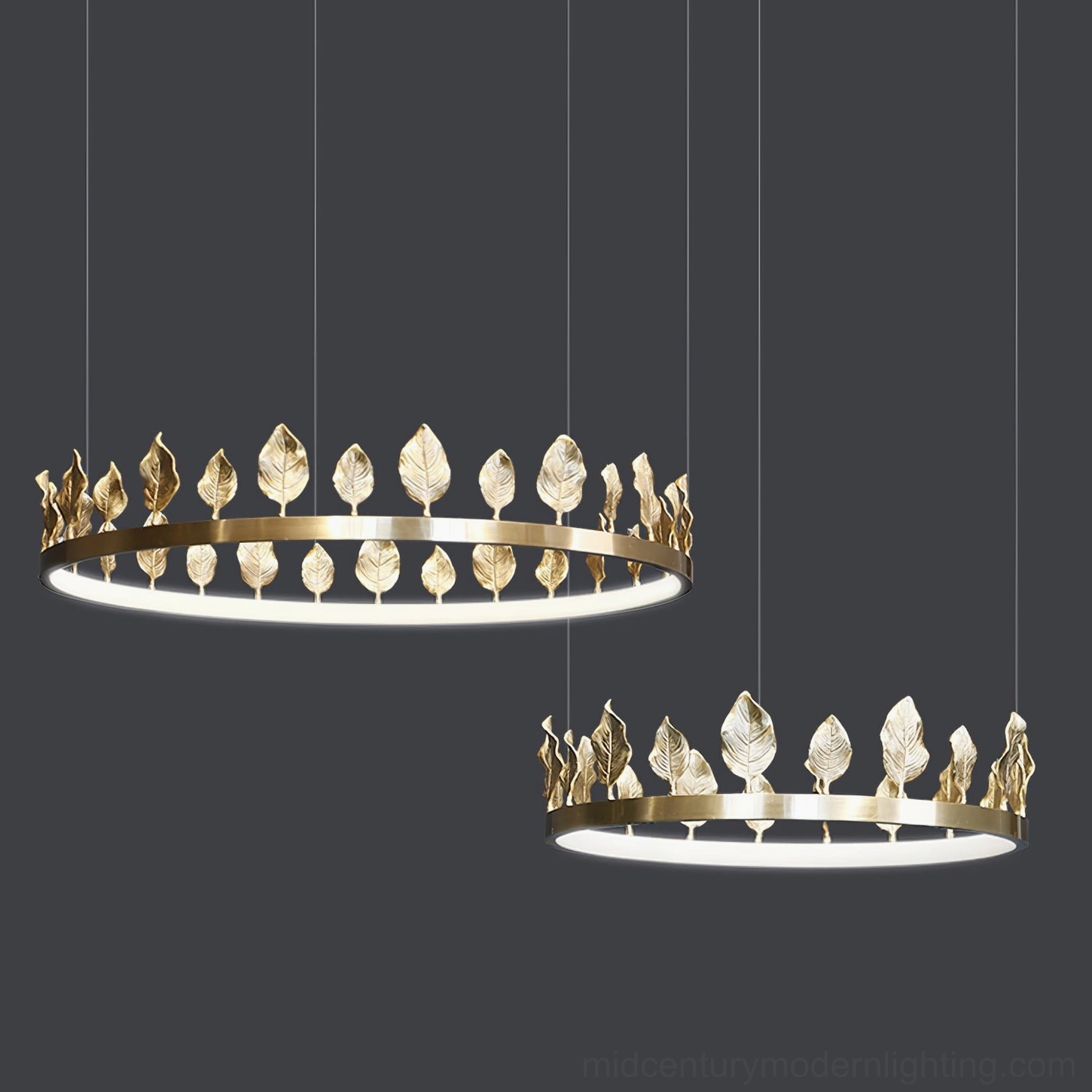 Size comparison of medium and compact Anello chandeliers showing diameter variations