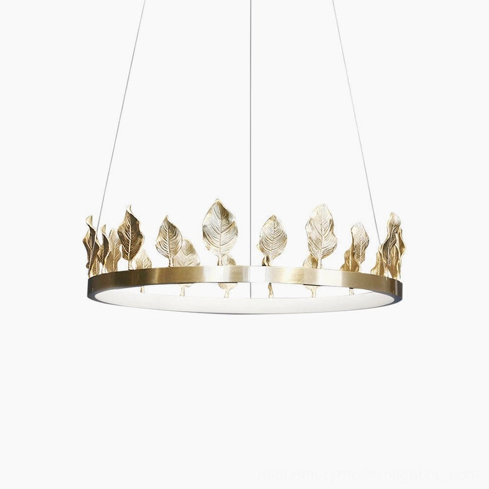 Anello hand-crafted brass leaf chandelier showcasing artisanal quality and mid-century modern design