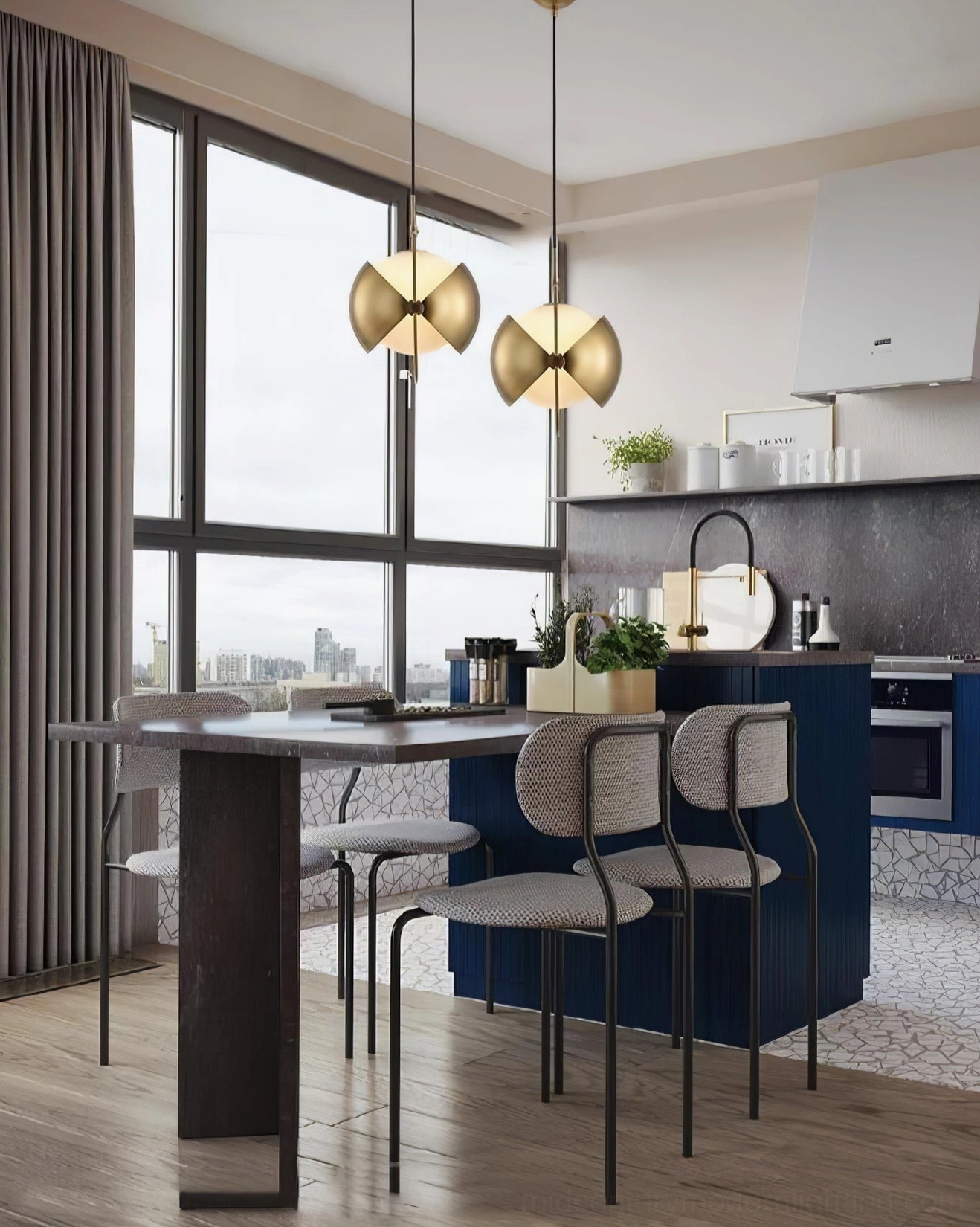 Close-up of Anix pendant lamp metal frame ring and frosted glass shade construction detail