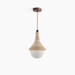 Annadel travertine pendant light front view studio shot showing sculptural stone fixture with frosted glass globe