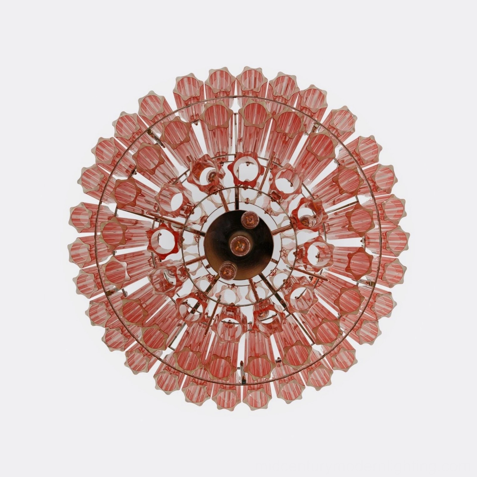 Antella Sunburst Chandelier underside detail - exposed polished metal frame with pink glass panel trim demonstrating craftsmanship