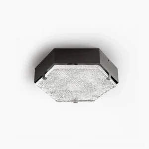 Antheron hexagonal ceiling light modern geometric flush mount black brass glass top-down studio view