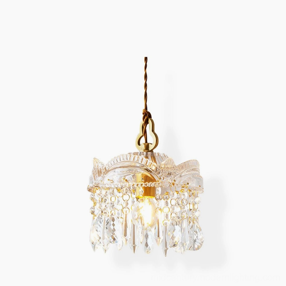 Antigua crystal pendant light - vintage brass chandelier with hand-cut crystal glass teardrops