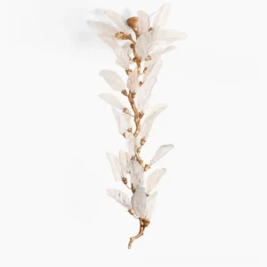 Antique brass botanical branch chandelier with cast resin leaves and integrated LED lighting - front studio view