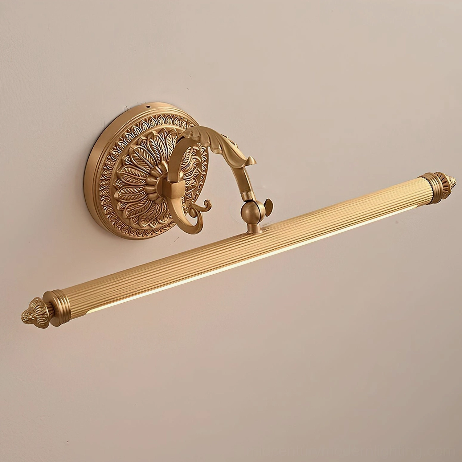 Ellesmere brass wall sconce antique finish shown in styled interior with neutral furnishings