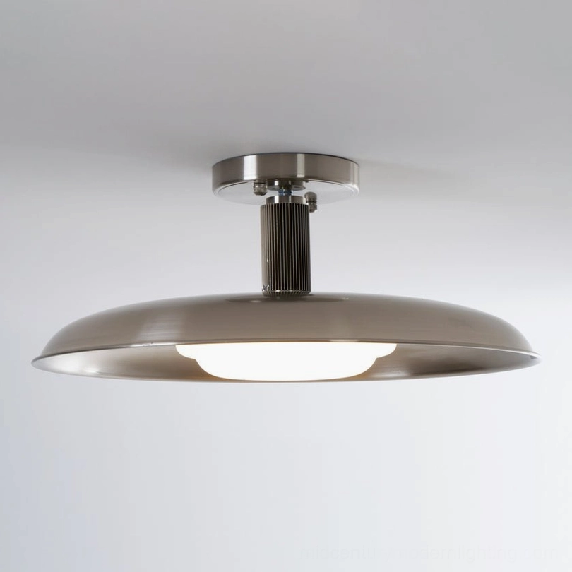 Antique gold pot-lid flush mount ceiling light with triac dimming, factory-inspired industrial design