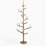 sculptural antler branch floor lamp with walnut finish against white studio backdrop, showcasing organic metal framework and spherical G4 bulbs
