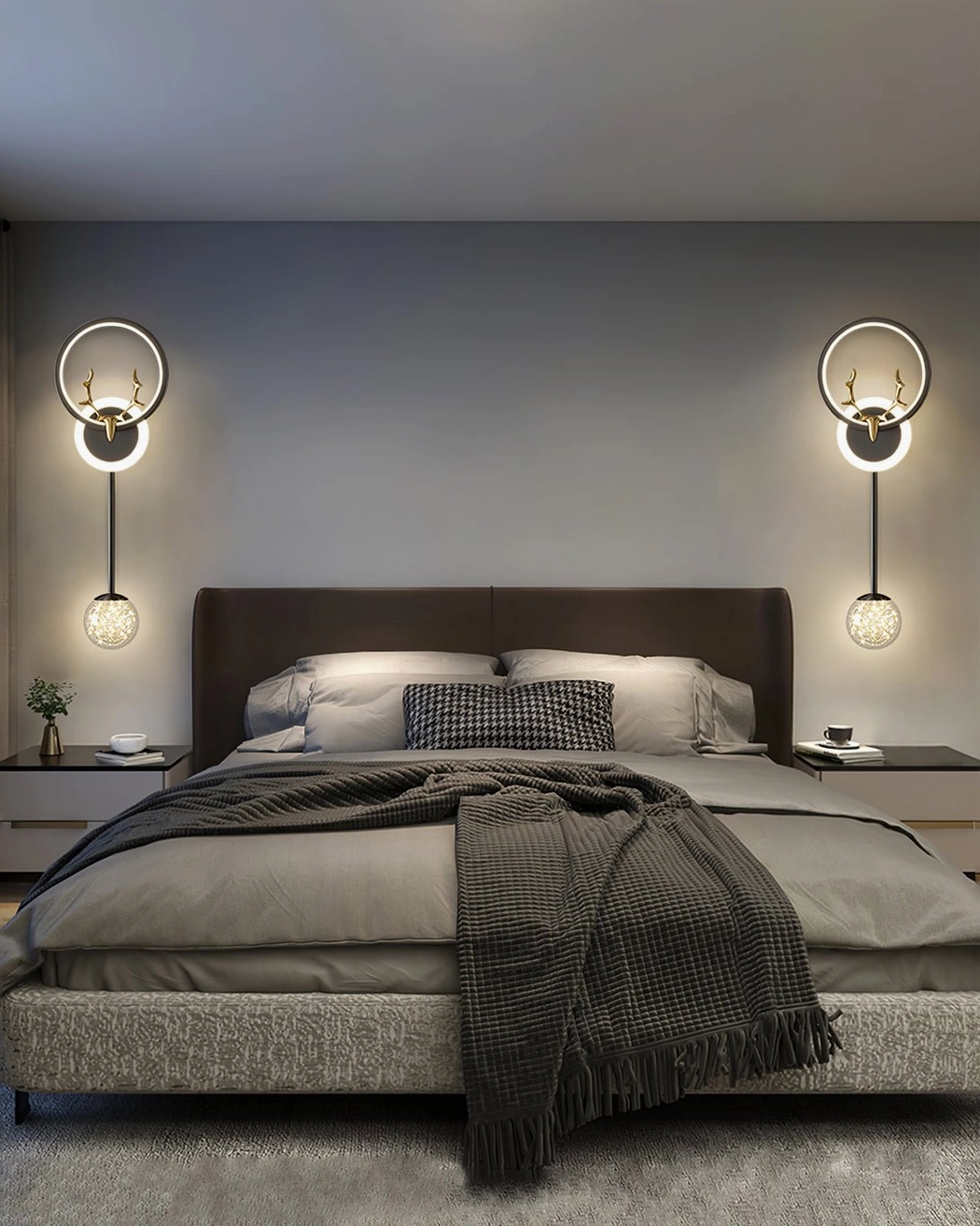 Antler wall lamp installation detail showing mounting bracket and wall connection for proper setup