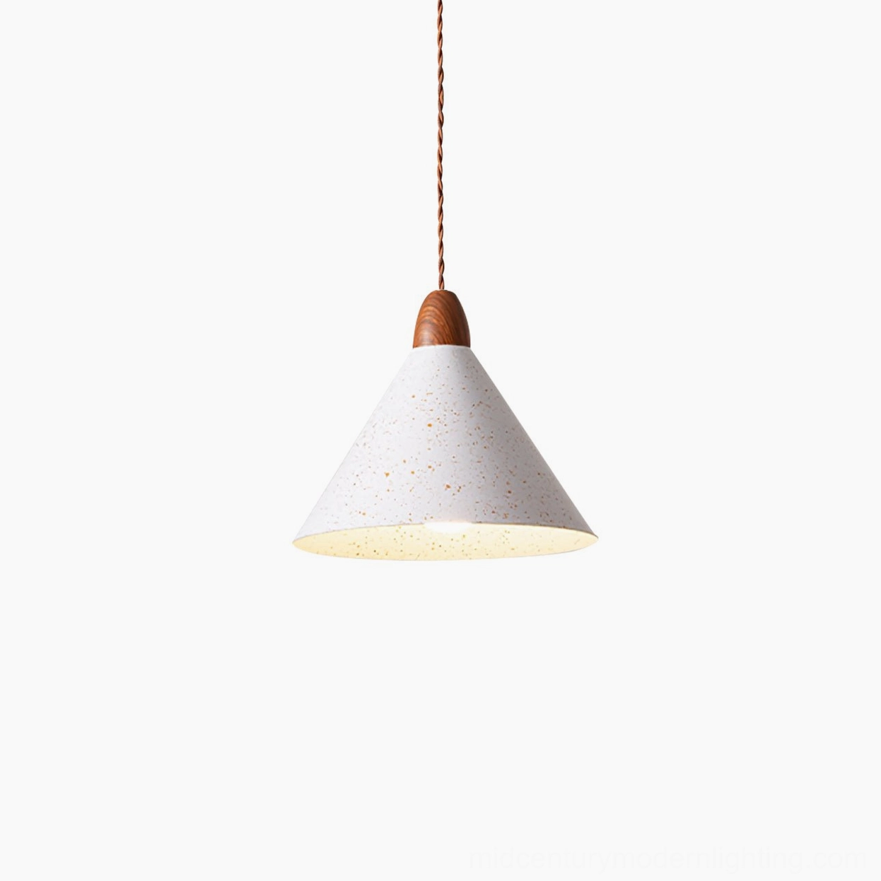 Anye pendant 24cm small size variant - minimalist conical metal pendant with wood grain accent